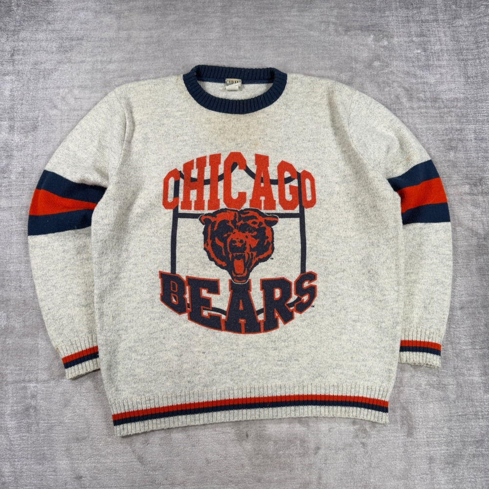 Chicago Bears Sweater Mens XL Gray Vintage 90s Knit NFL Football Striped Garan